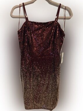 iris Burgundy to Gold Sequin Ombre Spaghetti Strap Dress